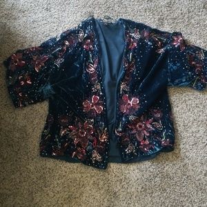 Crushed velvet sequin kimono